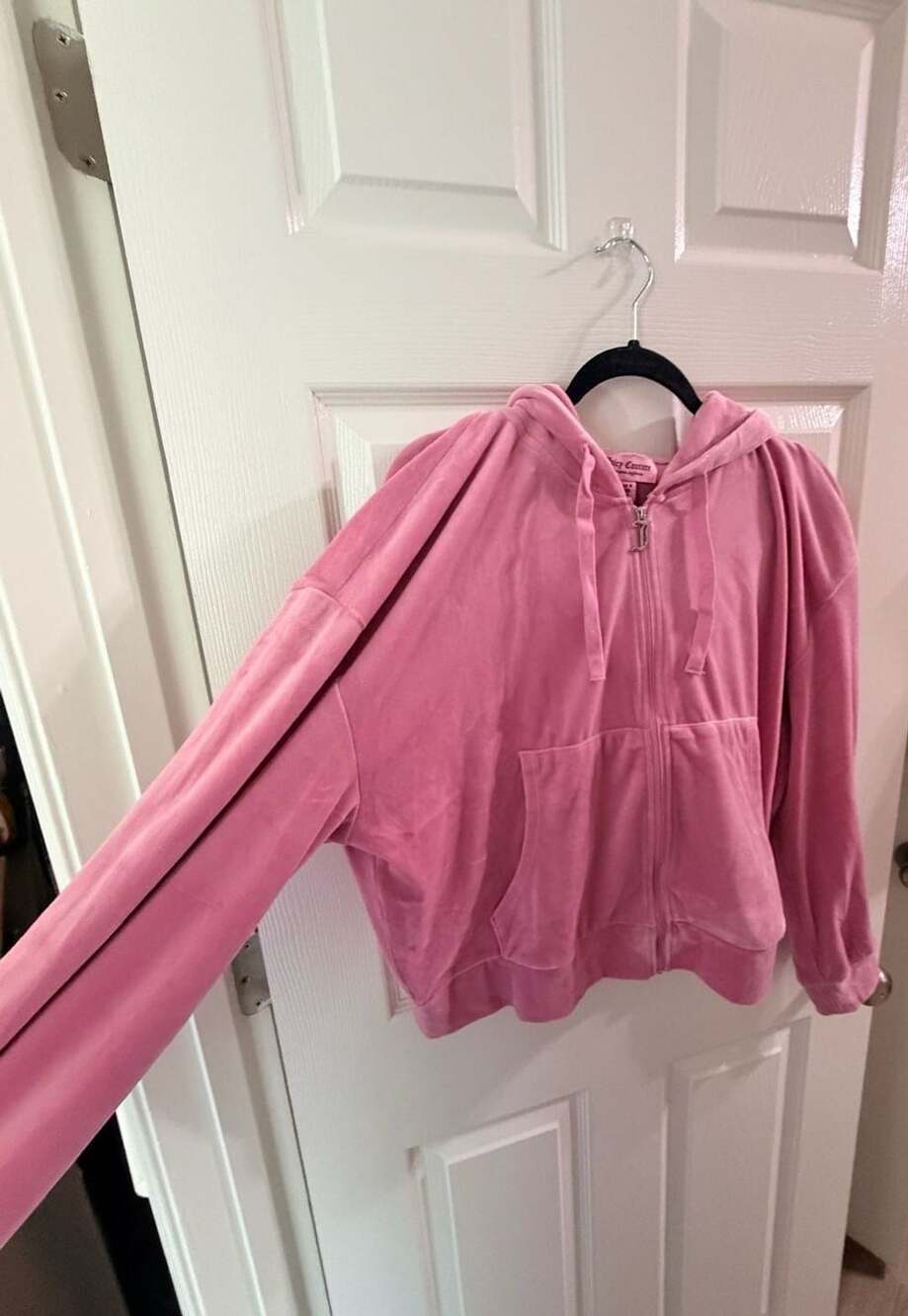 Juicy Couture Velour Zip Up Hoodie Size XL Pink Rhinestone Logo NWT
